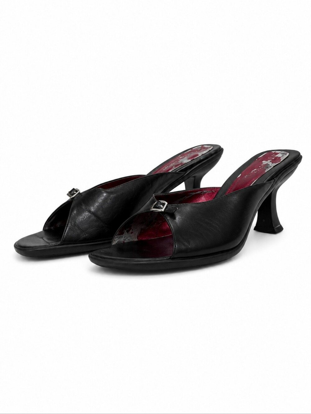 FRANCO SARTO Vintage Leather Kitten Heel Slip-On Black Sandal – Size 9.5